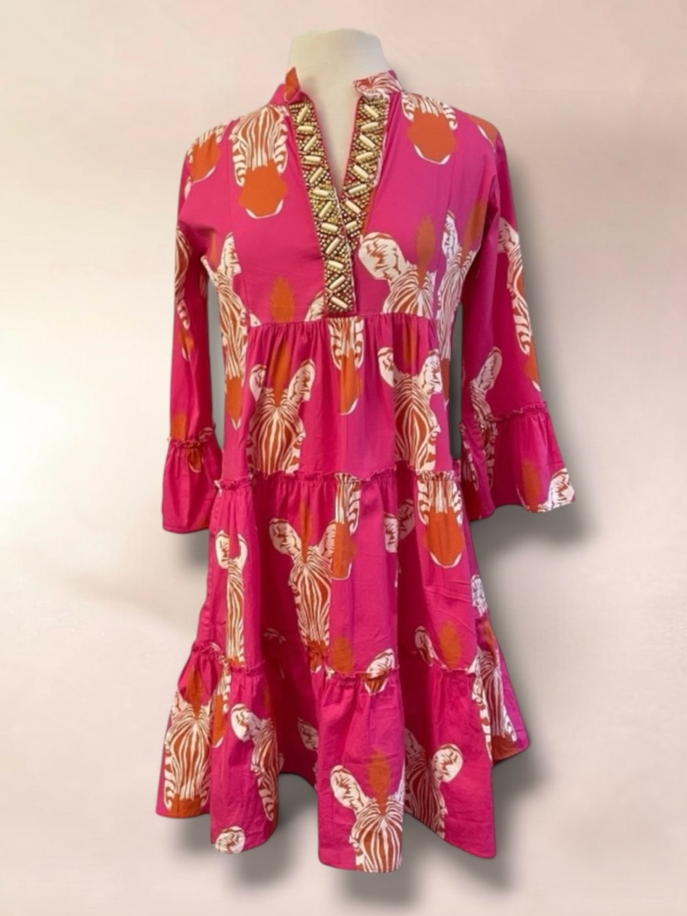 SHERIDAN FRENCH JUNGLE ZEBRA BEADED DRESS SIZE XS